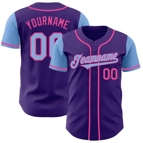 TwoTone0743 Custom Purple Light Blue-Pink Authentic Two Tone Baseball Jersey