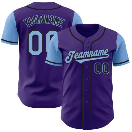 TwoTone0744 Custom Purple Light Blue-Black Authentic Two Tone Baseball Jersey