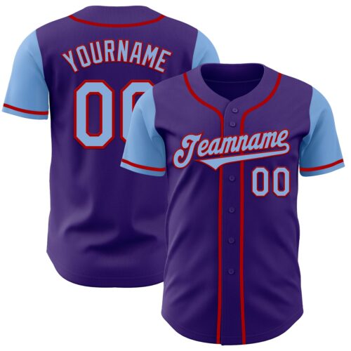 TwoTone0745 Custom Purple Light Blue-Red Authentic Two Tone Baseball Jersey
