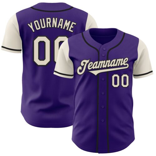 TwoTone0747 Custom Purple Cream-Black Authentic Two Tone Baseball Jersey