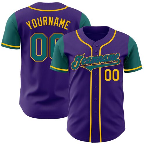 TwoTone0749 Custom Purple Teal-Yellow Authentic Two Tone Baseball Jersey