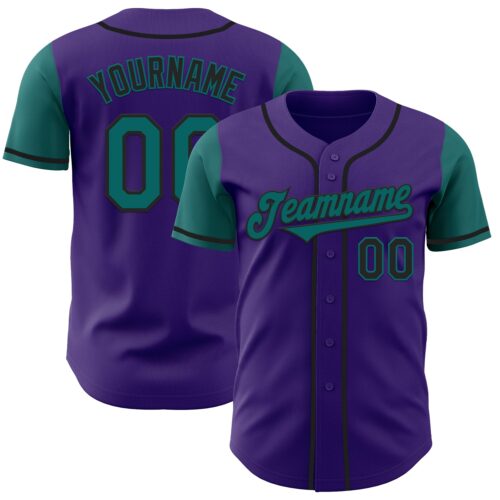 TwoTone0750 Custom Purple Teal-Black Authentic Two Tone Baseball Jersey