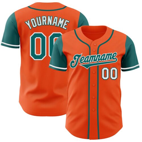 TwoTone0766 Custom Orange Teal-White Authentic Two Tone Baseball Jersey