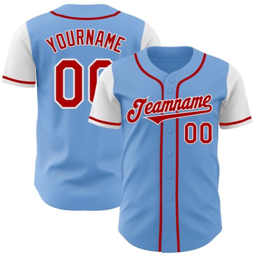 TwoTone0768 Custom Light Blue Red-White Authentic Two Tone Baseball Jersey