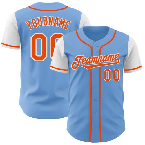 TwoTone0770 Custom Light Blue Orange-White Authentic Two Tone Baseball Jersey