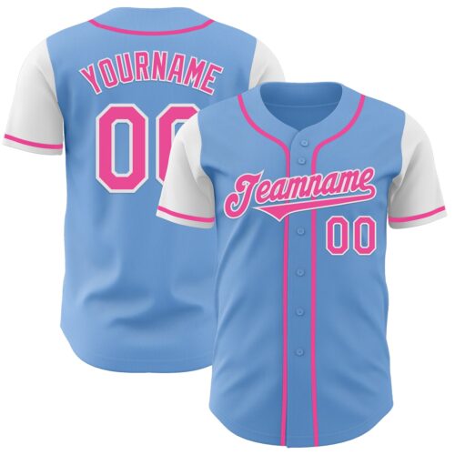 TwoTone0773 Custom Light Blue Pink-White Authentic Two Tone Baseball Jersey