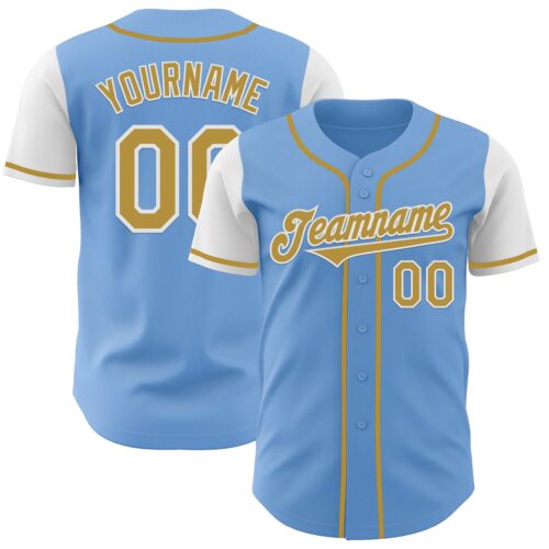 TwoTone0775 Custom Light Blue Old Gold-White Authentic Two Tone Baseball Jersey