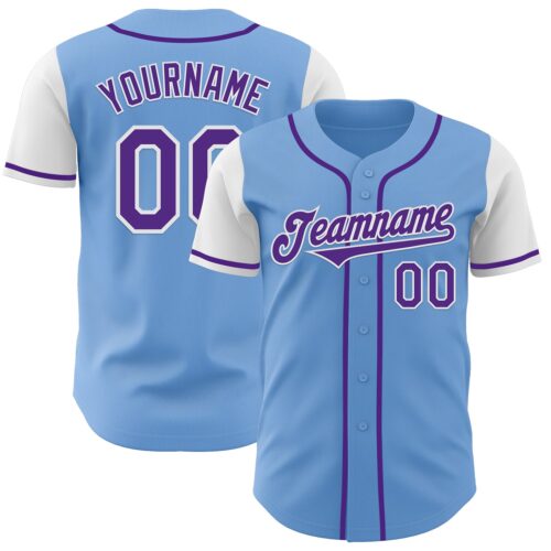 TwoTone0776 Custom Light Blue Purple-White Authentic Two Tone Baseball Jersey