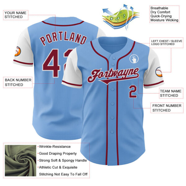 Custom Light Blue Crimson-White Authentic Two Tone Baseball Jersey