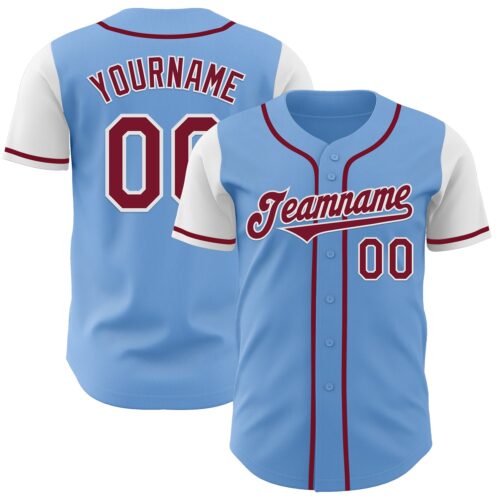 TwoTone0777 Custom Light Blue Crimson-White Authentic Two Tone Baseball Jersey