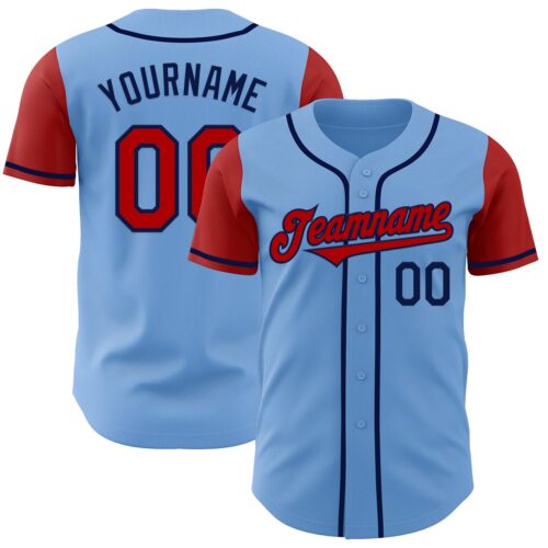 TwoTone0780 Custom Light Blue Red-Navy Authentic Two Tone Baseball Jersey