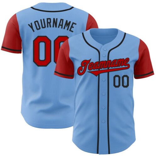 TwoTone0781 Custom Light Blue Red-Black Authentic Two Tone Baseball Jersey