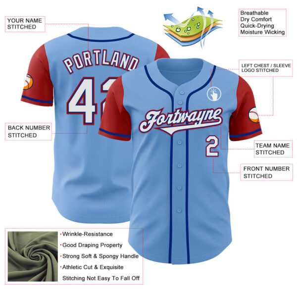Custom Light Blue Royal-Red Authentic Two Tone Baseball Jersey