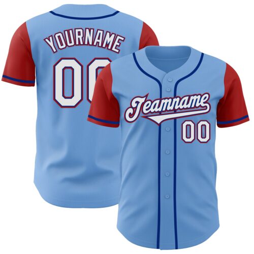 TwoTone0782 Custom Light Blue Royal-Red Authentic Two Tone Baseball Jersey