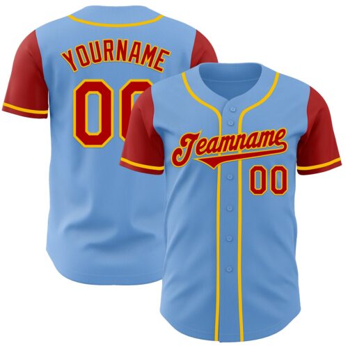 TwoTone0783 Custom Light Blue Red-Yellow Authentic Two Tone Baseball Jersey