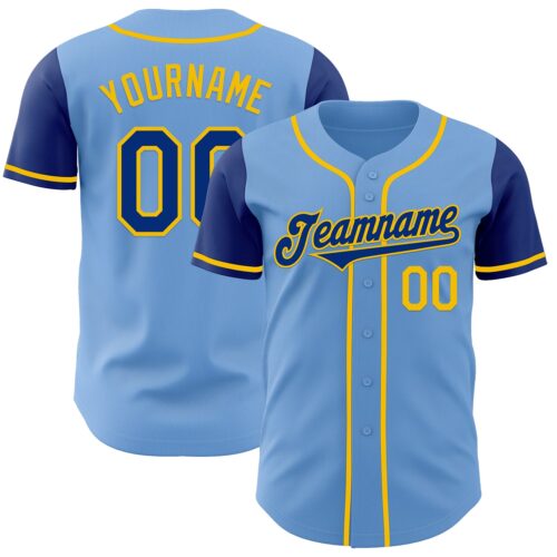 TwoTone0785 Custom Light Blue Royal-Yellow Authentic Two Tone Baseball Jersey