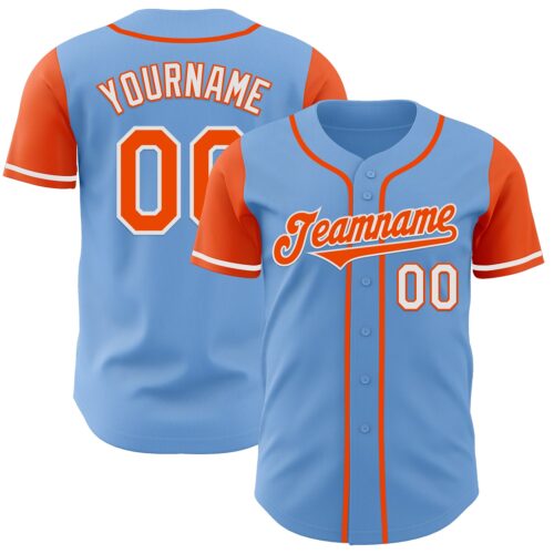 TwoTone0787 Custom Light Blue Orange-White Authentic Two Tone Baseball Jersey