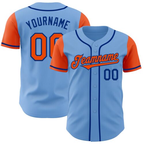 TwoTone0788 Custom Light Blue Orange-Royal Authentic Two Tone Baseball Jersey