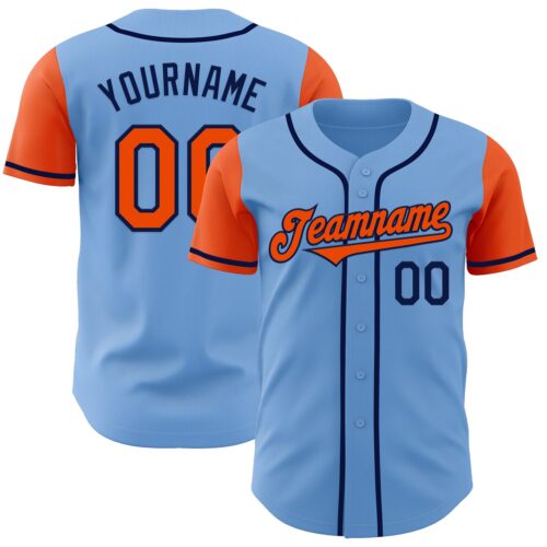 TwoTone0789 Custom Light Blue Orange-Navy Authentic Two Tone Baseball Jersey