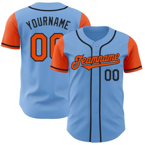 TwoTone0790 Custom Light Blue Orange-Black Authentic Two Tone Baseball Jersey