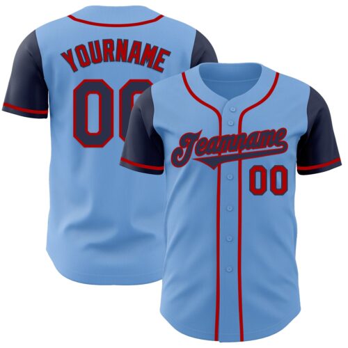 TwoTone0792 Custom Light Blue Navy-Red Authentic Two Tone Baseball Jersey