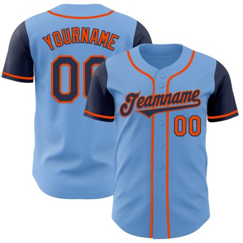 TwoTone0793 Custom Light Blue Navy-Orange Authentic Two Tone Baseball Jersey