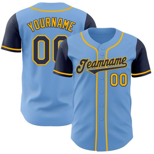 TwoTone0794 Custom Light Blue Navy-Gold Authentic Two Tone Baseball Jersey