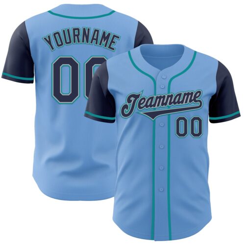 TwoTone0796 Custom Light Blue Navy Gray-Teal Authentic Two Tone Baseball Jersey
