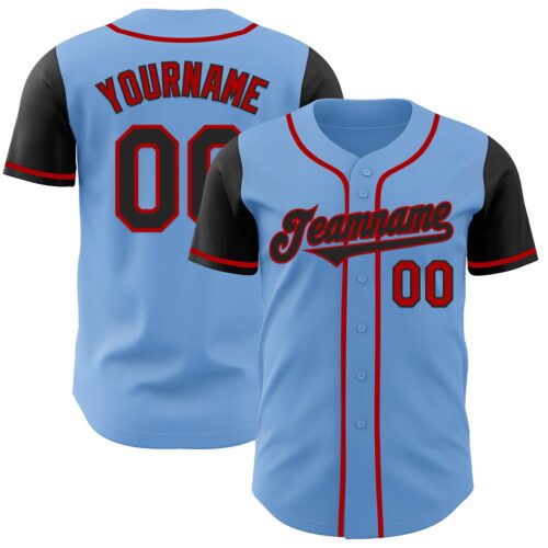 TwoTone0798 Custom Light Blue Black-Red Authentic Two Tone Baseball Jersey