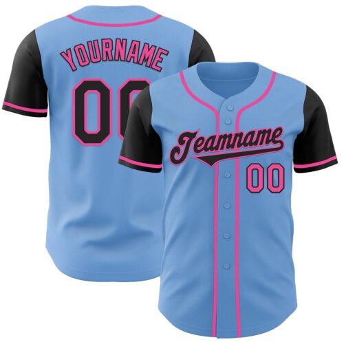 TwoTone0800 Custom Light Blue Black-Pink Authentic Two Tone Baseball Jersey