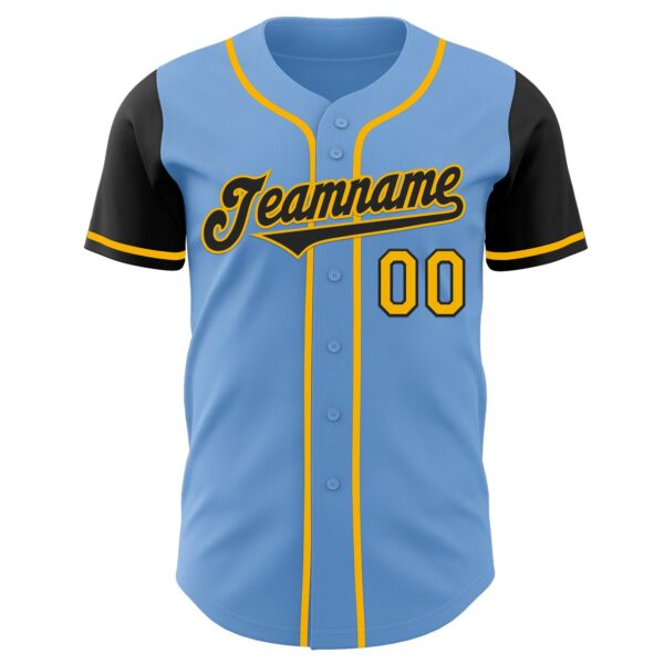 Custom Light Blue Black-Gold Authentic Two Tone Baseball Jersey