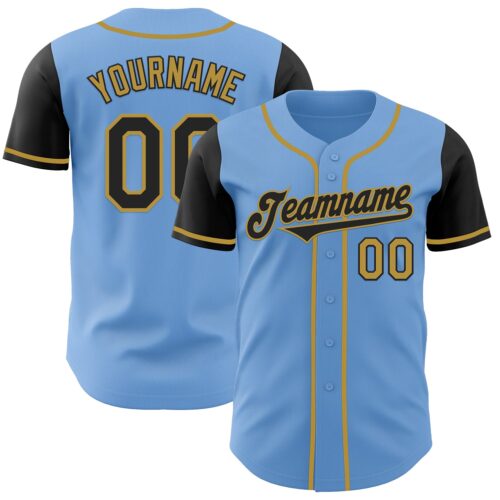 TwoTone0802 Custom Light Blue Black-Old Gold Authentic Two Tone Baseball Jersey