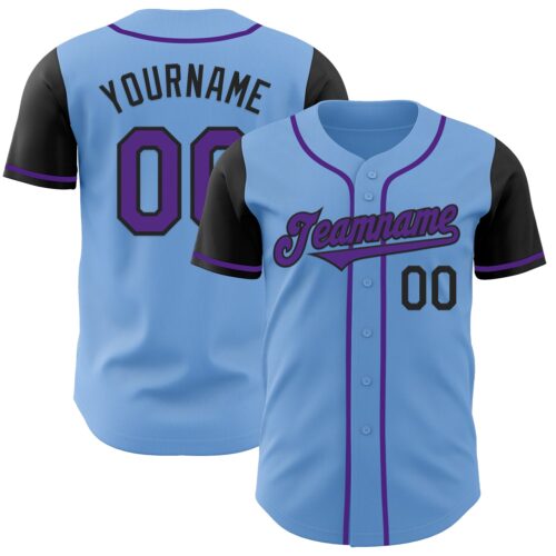 TwoTone0803 Custom Light Blue Purple-Black Authentic Two Tone Baseball Jersey