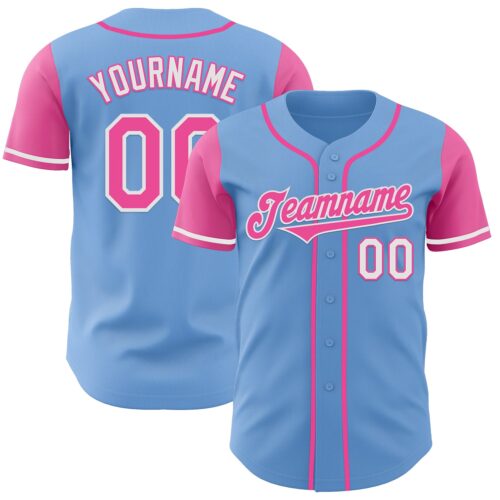 TwoTone0804 Custom Light Blue Pink-White Authentic Two Tone Baseball Jersey