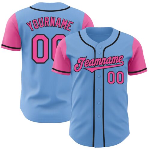 TwoTone0805 Custom Light Blue Pink-Black Authentic Two Tone Baseball Jersey