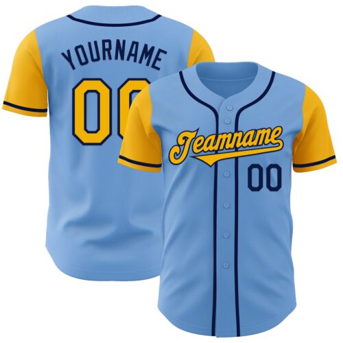 TwoTone0807 Custom Light Blue Gold-Navy Authentic Two Tone Baseball Jersey