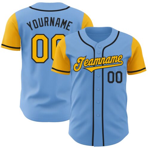 TwoTone0808 Custom Light Blue Gold-Black Authentic Two Tone Baseball Jersey