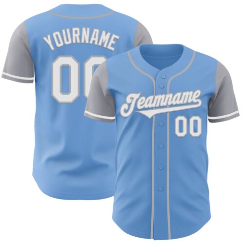 TwoTone0810 Custom Light Blue White-Gray Authentic Two Tone Baseball Jersey