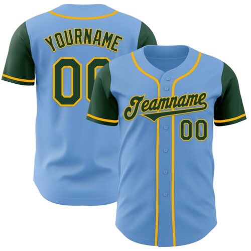 TwoTone0815 Custom Light Blue Green-Gold Authentic Two Tone Baseball Jersey