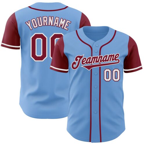 TwoTone0818 Custom Light Blue Crimson-White Authentic Two Tone Baseball Jersey