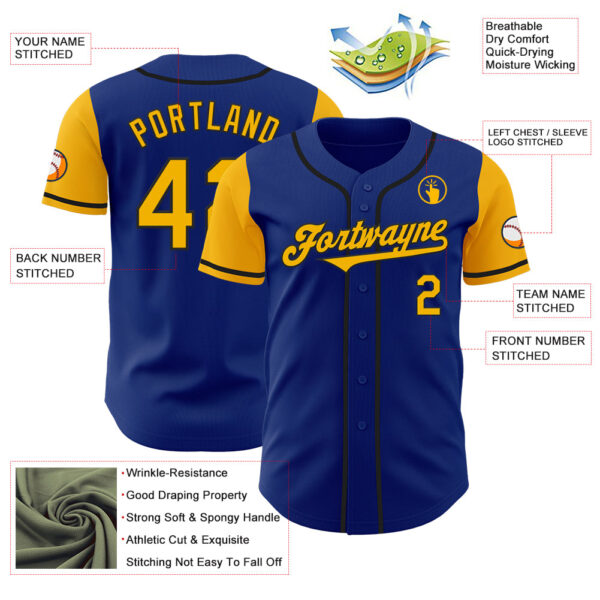 Custom Royal Gold-Black Authentic Two Tone Baseball Jersey