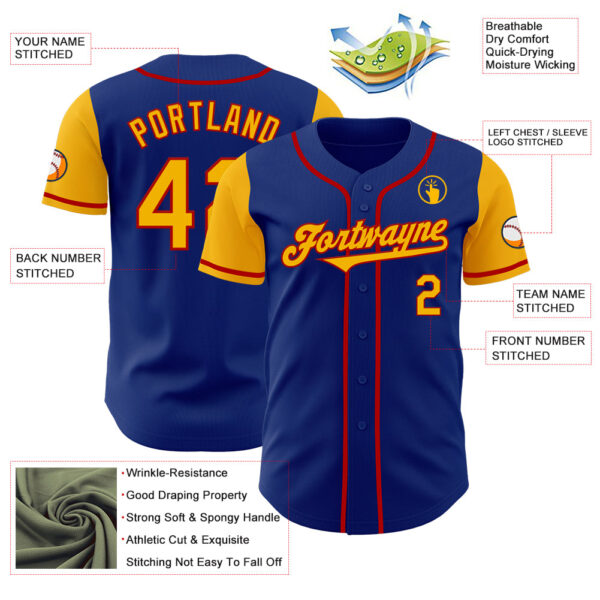 Custom Royal Gold-Red Authentic Two Tone Baseball Jersey