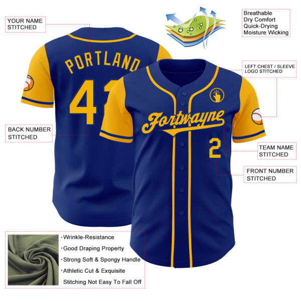 Custom Royal Gold Authentic Two Tone Baseball Jersey
