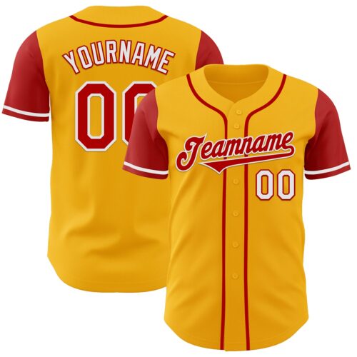 TwoTone0851 Custom Gold Red-White Authentic Two Tone Baseball Jersey