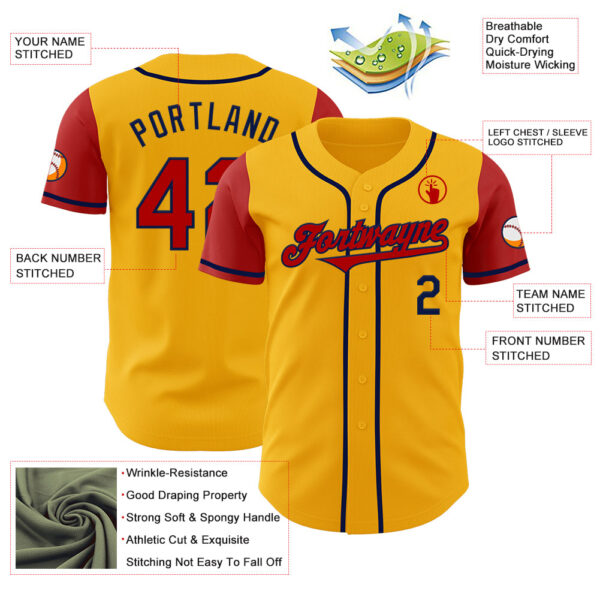 Custom Gold Red-Navy Authentic Two Tone Baseball Jersey