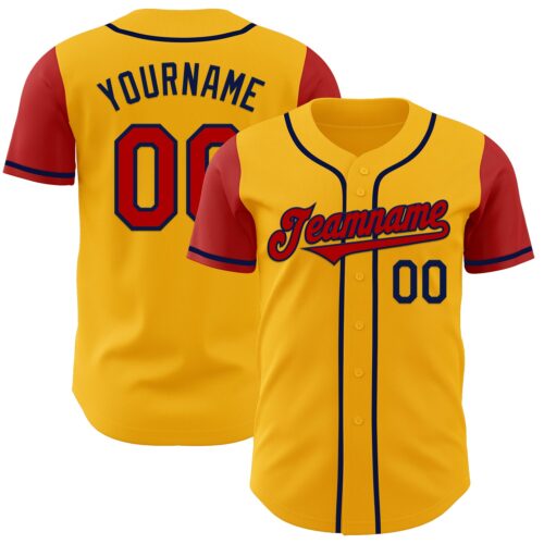 TwoTone0852 Custom Gold Red-Navy Authentic Two Tone Baseball Jersey
