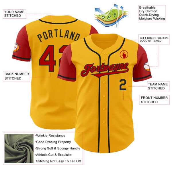 Custom Gold Red-Black Authentic Two Tone Baseball Jersey