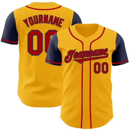 TwoTone0858 Custom Gold Red-Navy Authentic Two Tone Baseball Jersey