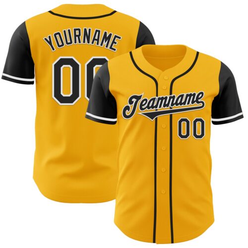 TwoTone0860 Custom Gold Black-White Authentic Two Tone Baseball Jersey