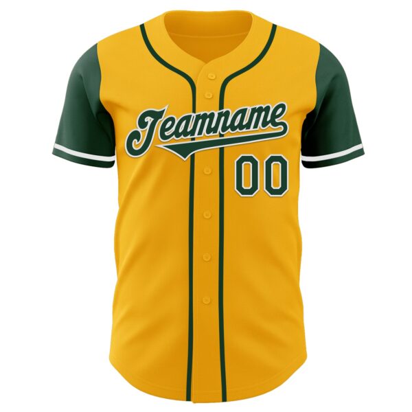 Custom Gold Green-White Authentic Two Tone Baseball Jersey